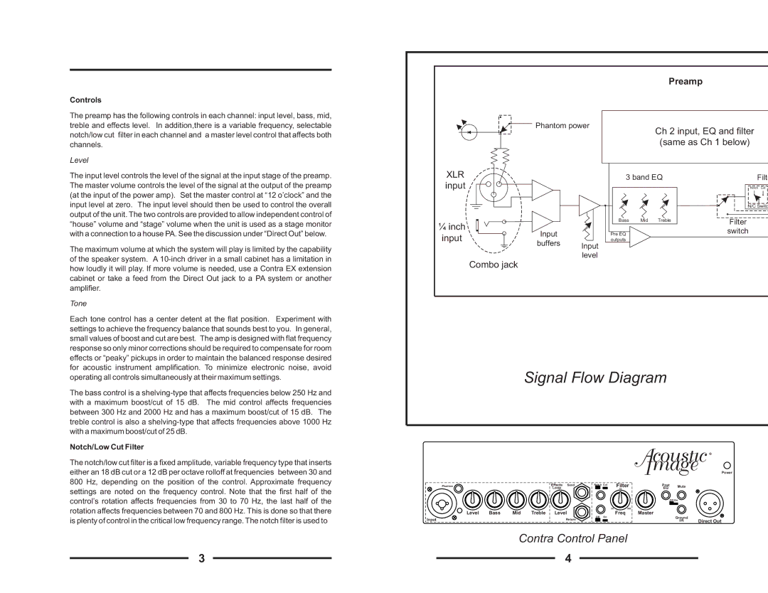 Acoustic Energy Stereo Amplifier manual Contra Control Panel, Preamp, Controls, Notch/Low Cut Filter 