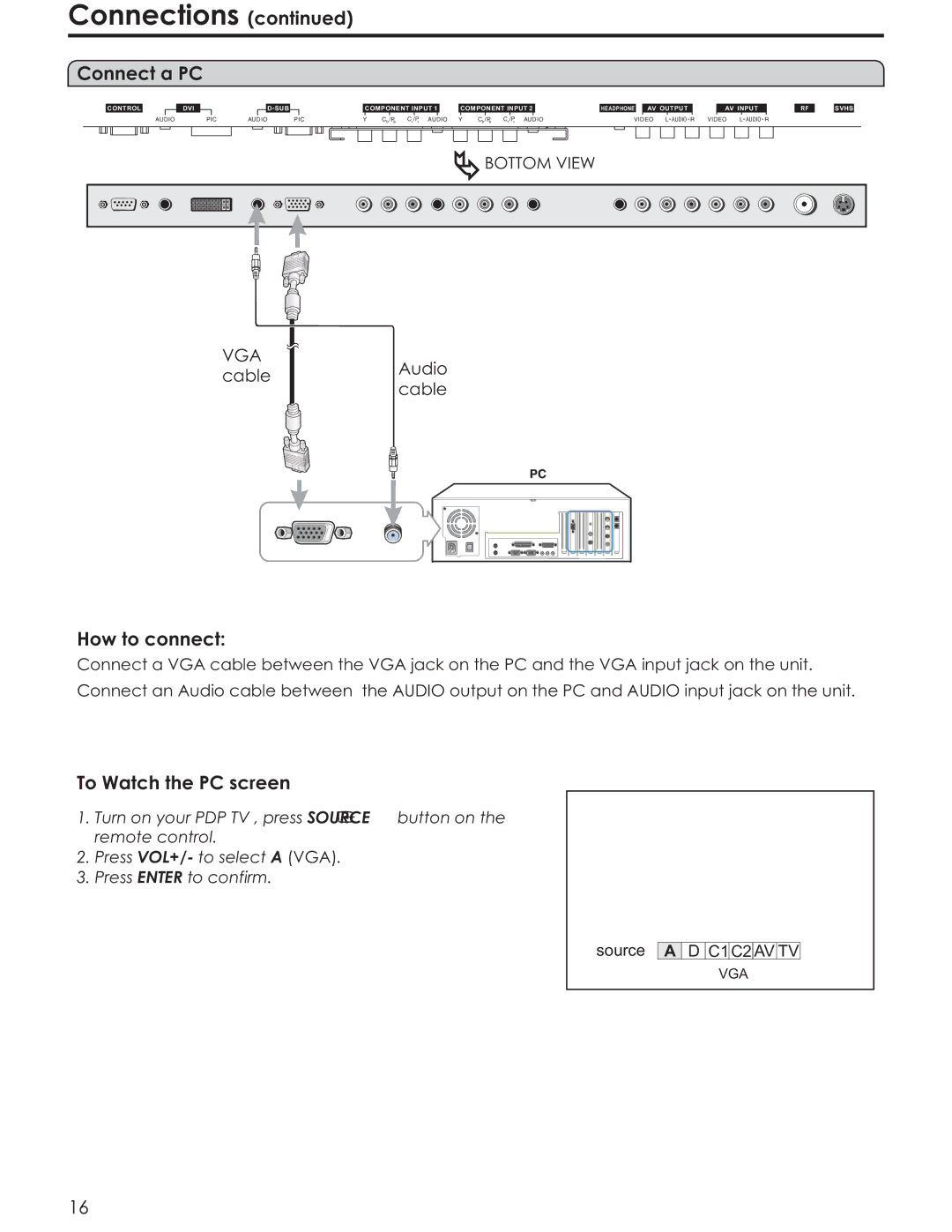 Acoustic Research AR4200 manual Connect a PC, To Watch the PC screen 