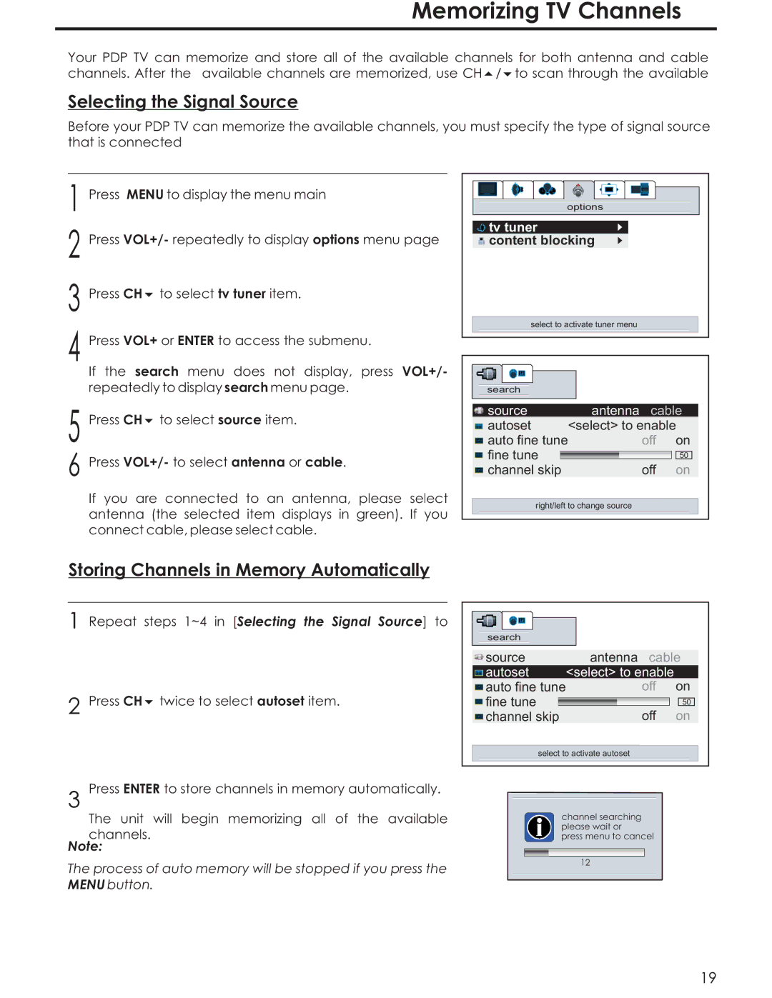 Acoustic Research AR4200 manual Memorizing TV Channels, Press CH twice to select autoset item 