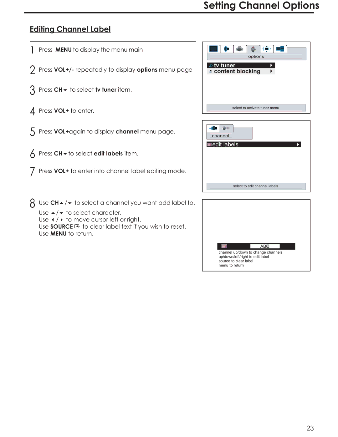 Acoustic Research AR4200 manual Setting Channel Options, Editing Channel Label 