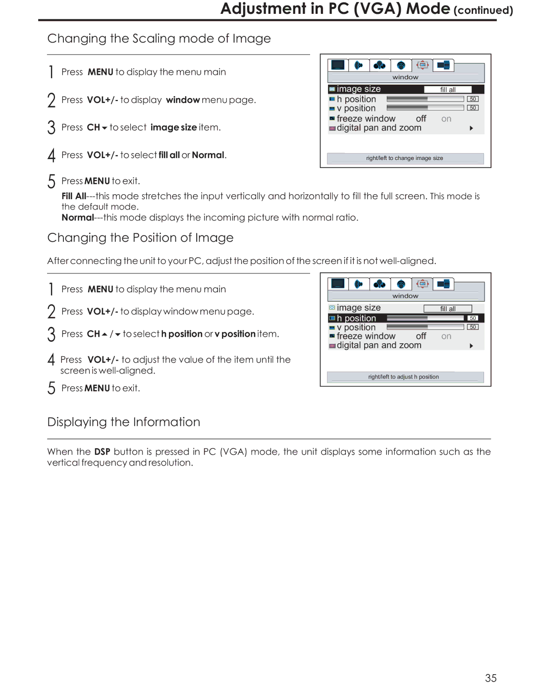 Acoustic Research AR4200 manual Changing the Position of Image, Displaying the Information 