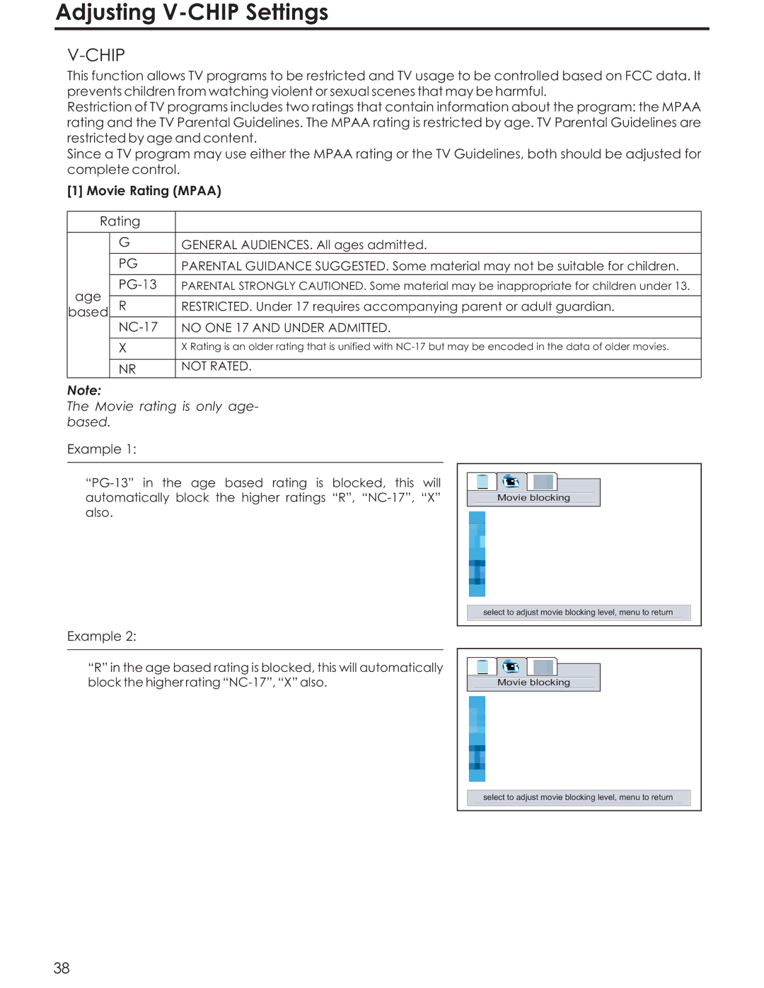 Acoustic Research AR4200 manual Adjusting V-CHIP Settings, Movie Rating Mpaa 