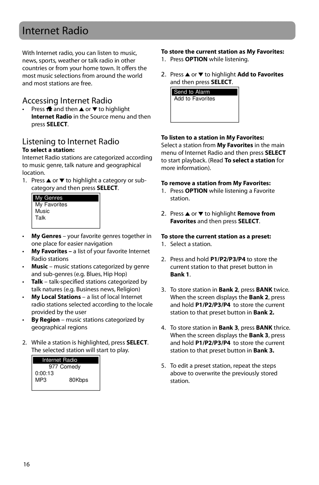 Acoustic Research ARIR150 user manual Accessing Internet Radio, Listening to Internet Radio 