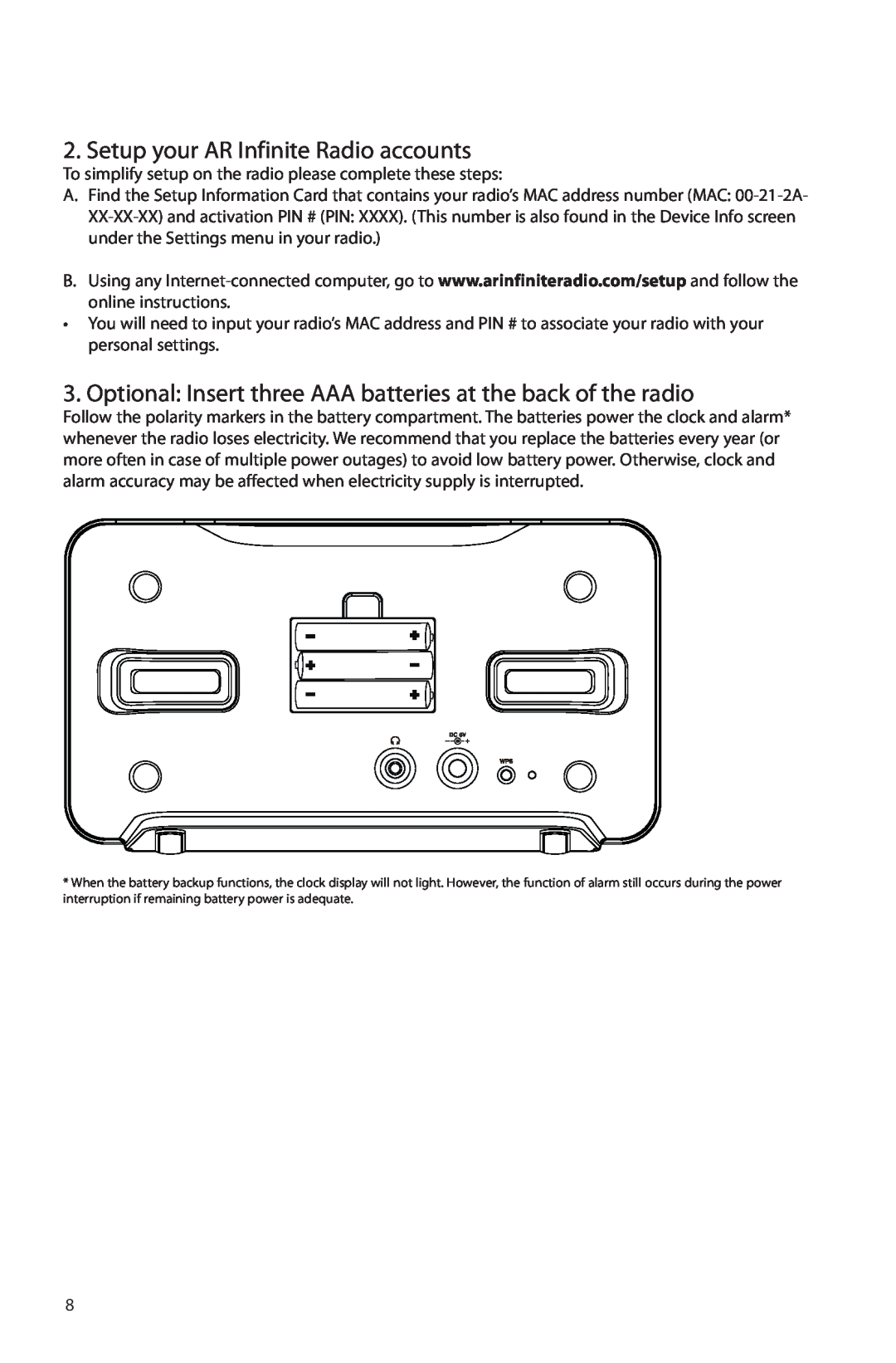 Acoustic Research ARIR150 user manual Setup your AR Infinite Radio accounts 