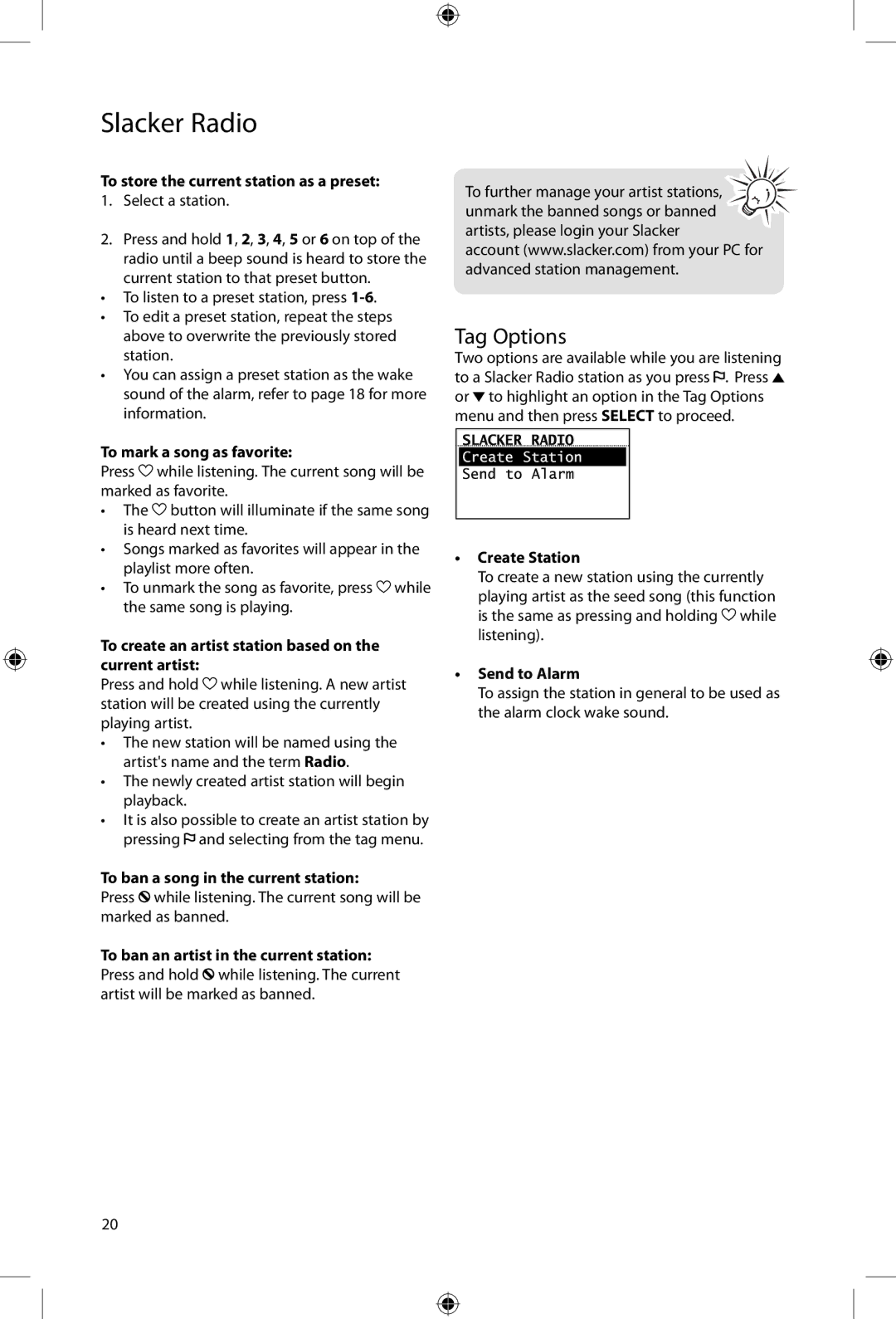 Acoustic Research ARIR200 user manual Tag Options 