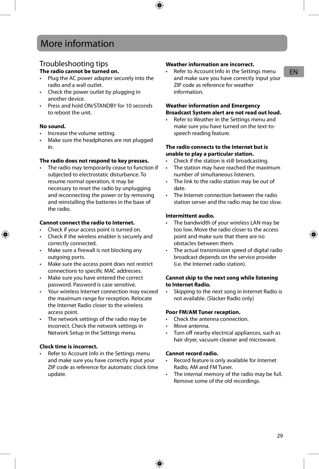 Acoustic Research ARIR200 user manual More information, Troubleshooting tips 