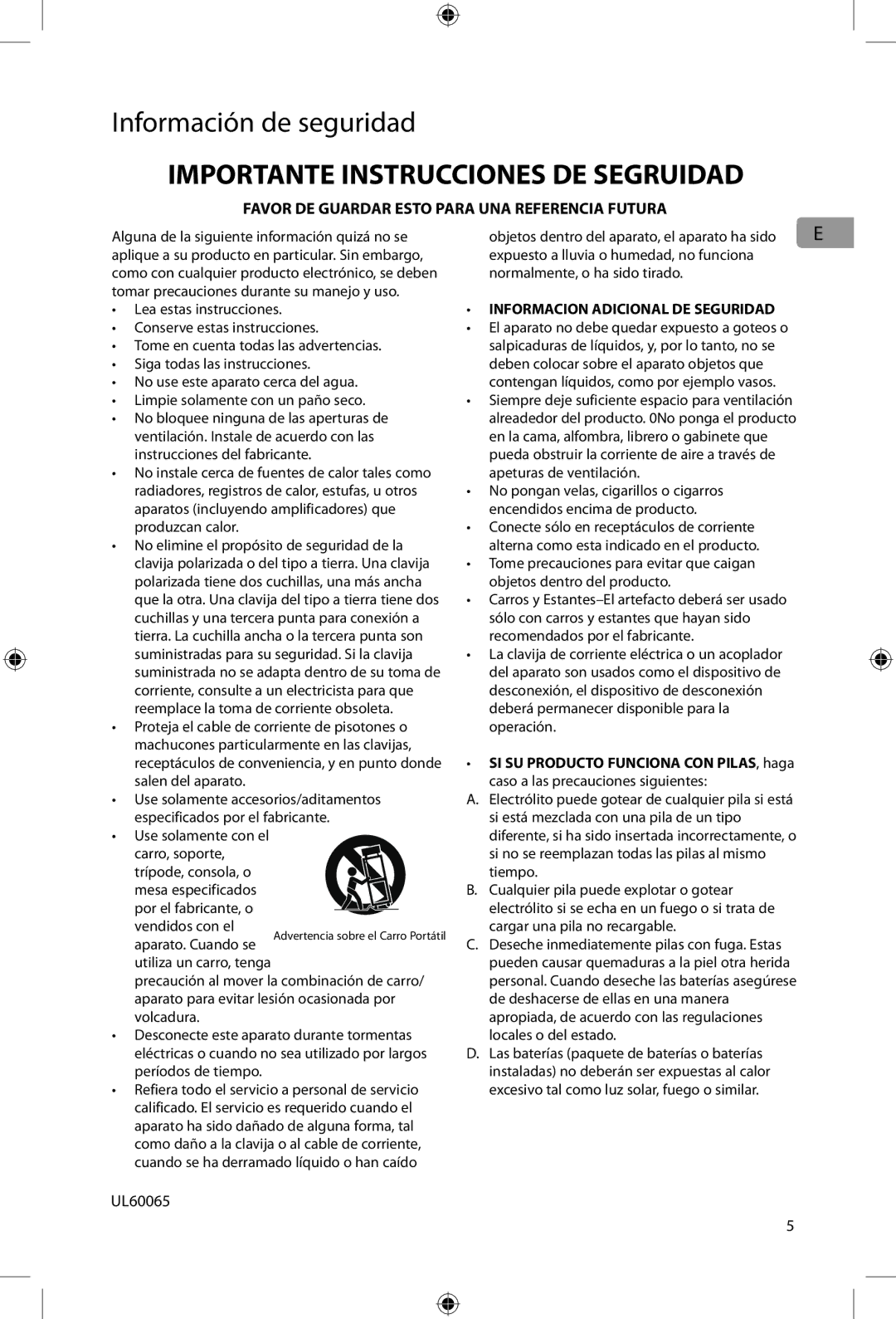 Acoustic Research ARIR200 user manual Importante Instrucciones DE Segruidad 