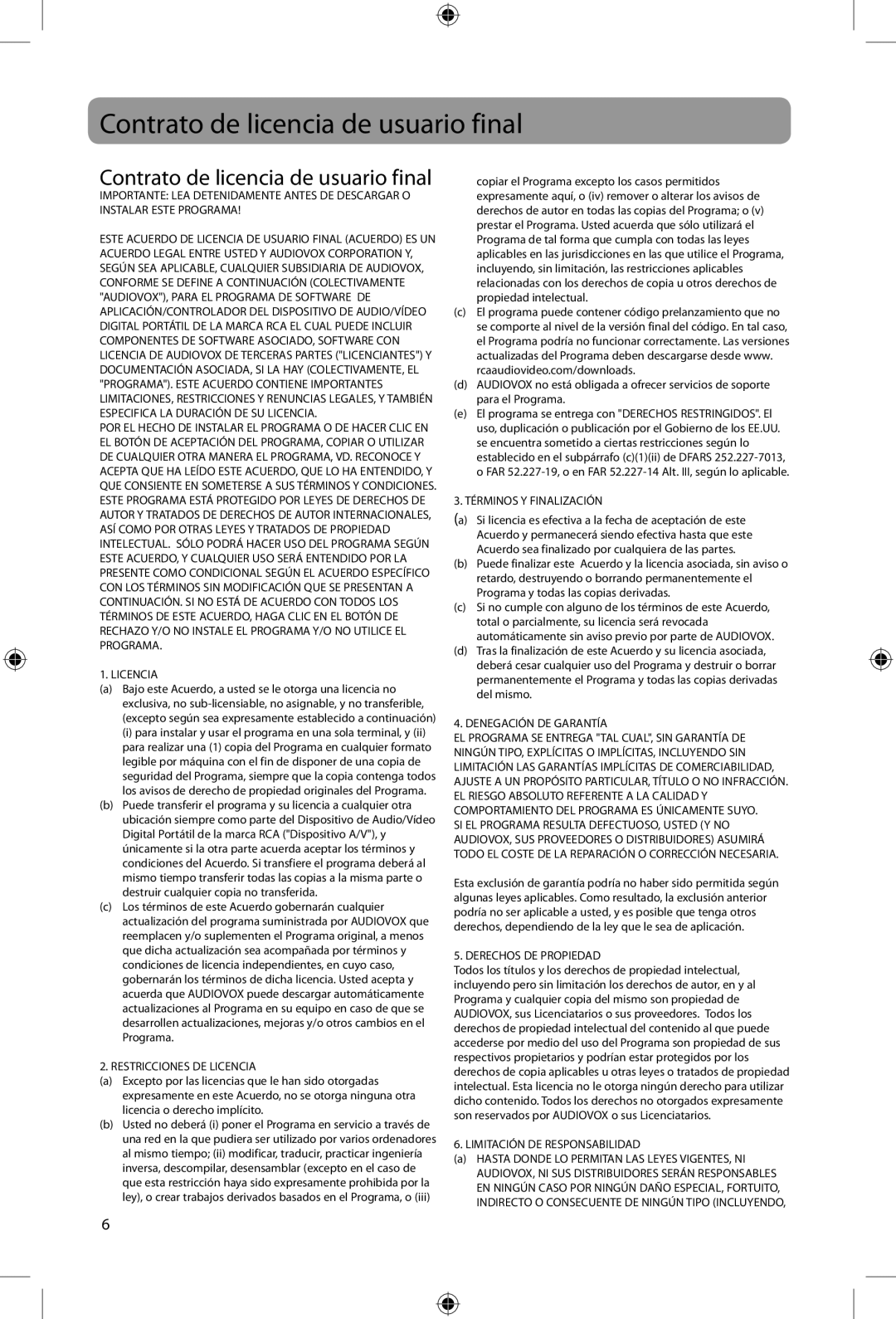 Acoustic Research ARIR200 user manual Contrato de licencia de usuario final 