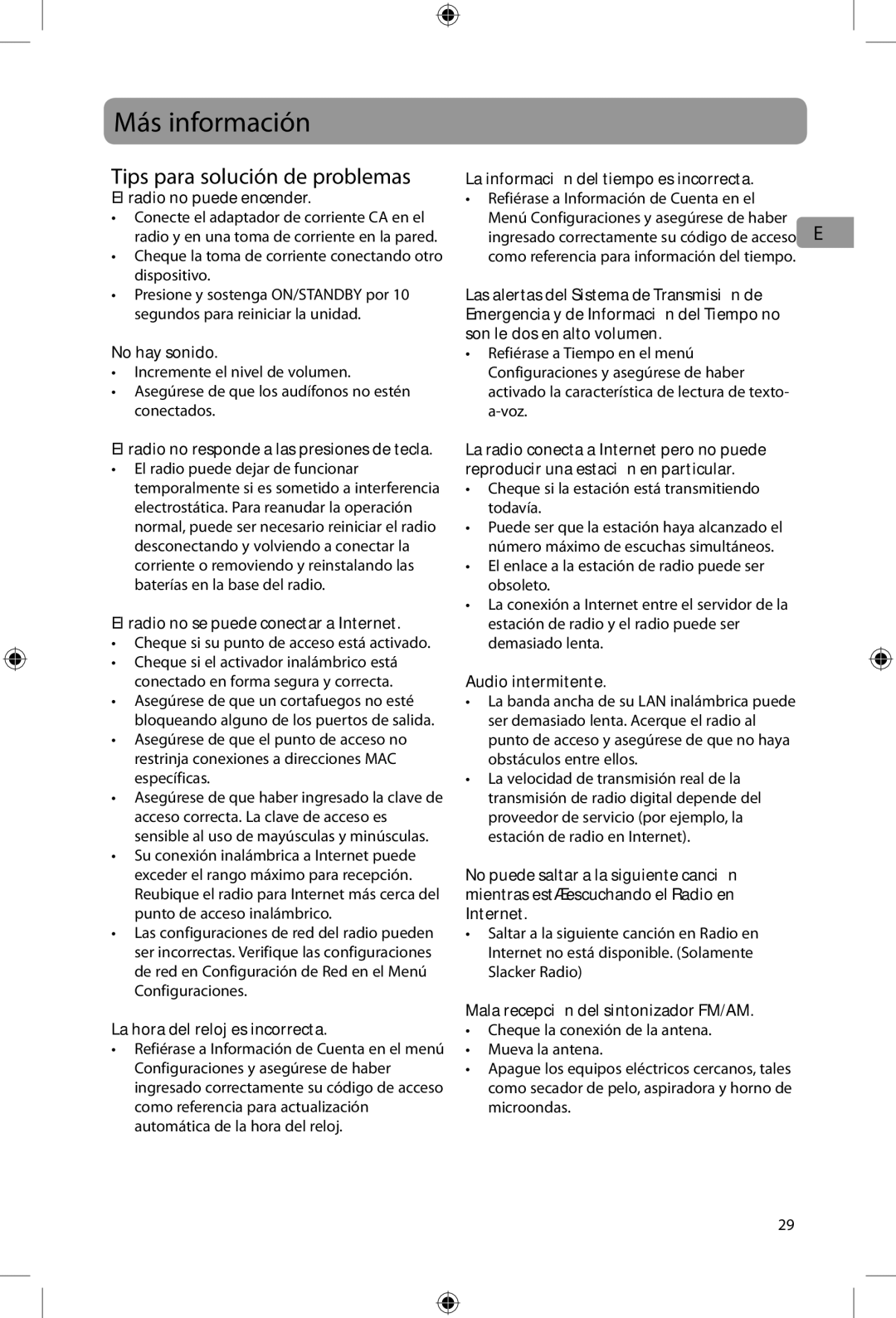 Acoustic Research ARIR200 user manual Más información, Tips para solución de problemas 