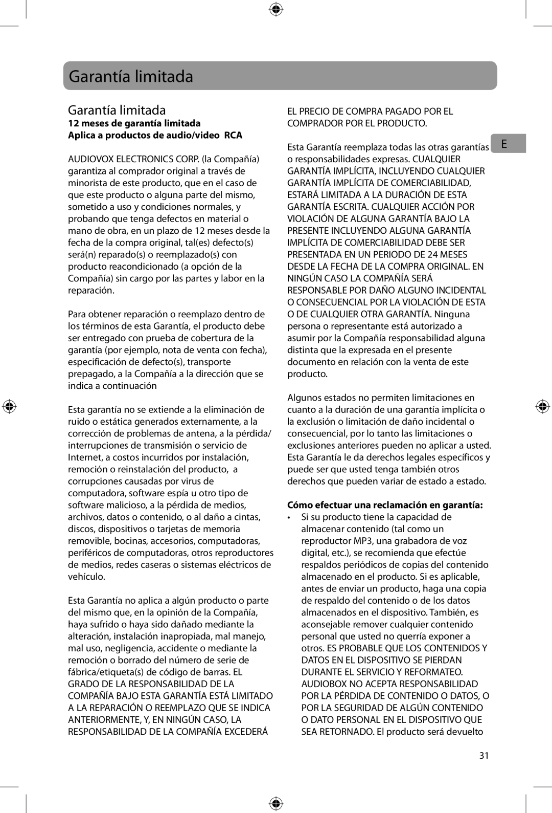 Acoustic Research ARIR200 user manual Garantía limitada, Cómo efectuar una reclamación en garantía 