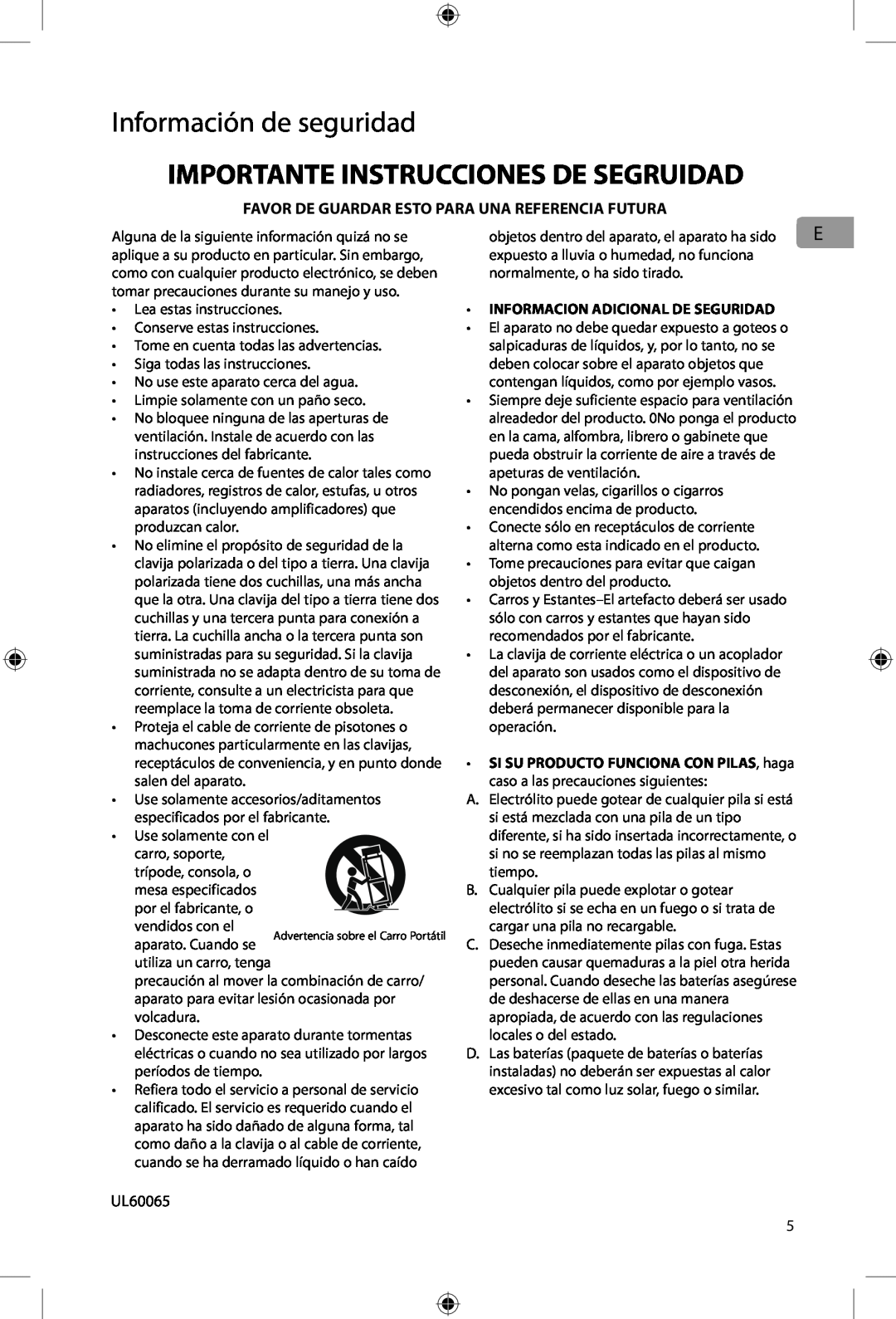 Acoustic Research ARIR200 user manual Importante Instrucciones De Segruidad, Información de seguridad 