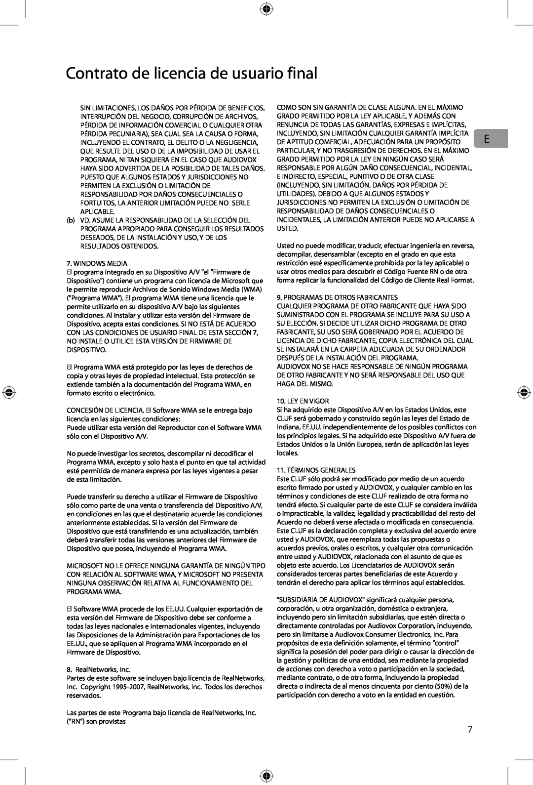 Acoustic Research ARIR200 user manual Contrato de licencia de usuario final, Windows Media 