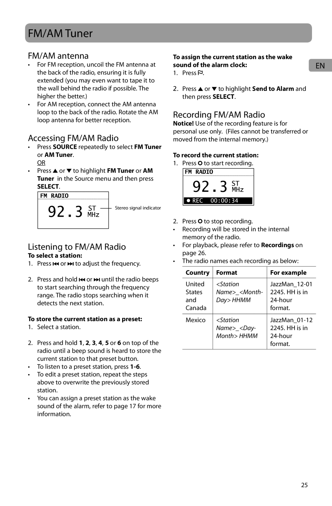 Acoustic Research ARIR201 user manual FM/AM Tuner, FM/AM antenna, Accessing FM/AM Radio, Listening to FM/AM Radio 