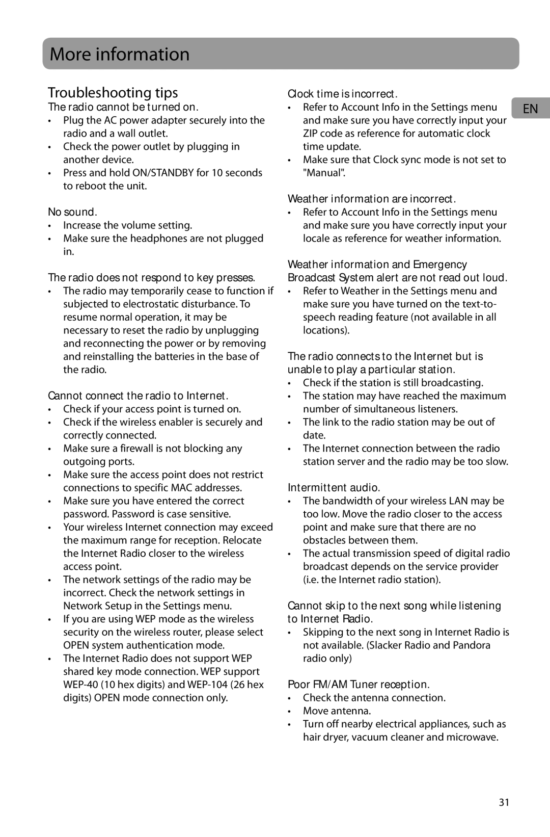 Acoustic Research ARIR201 user manual More information, Troubleshooting tips 