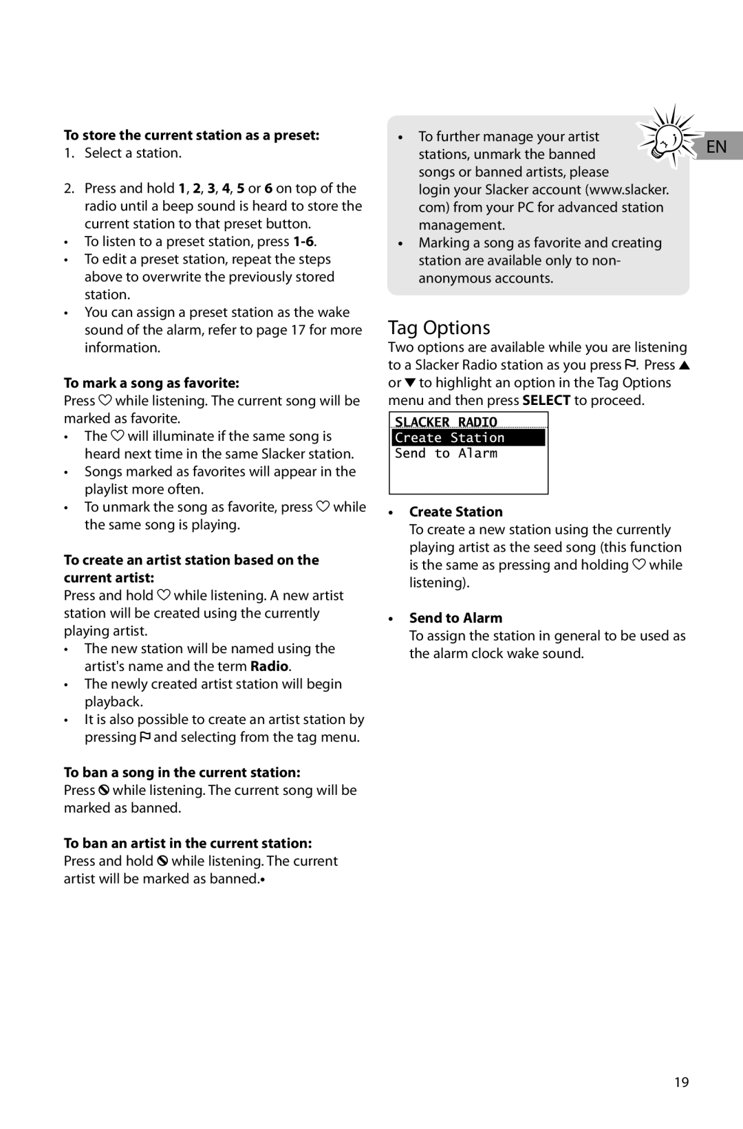 Acoustic Research ARIR201 user manual Tag Options 