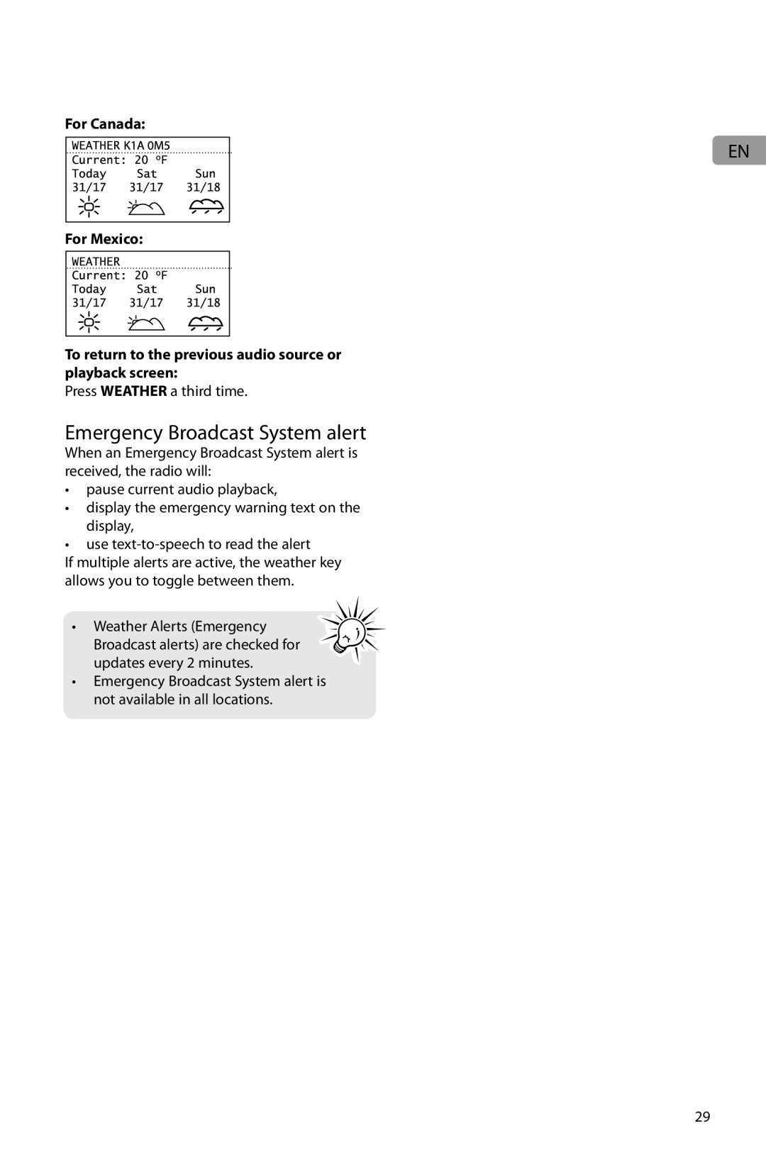 Acoustic Research ARIR201 user manual Emergency Broadcast System alert, Press Weather a third time 