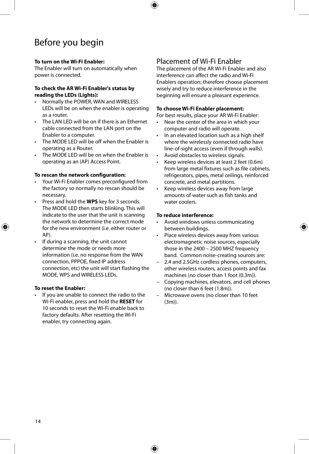 Acoustic Research ARIRC205, ARIRC200 user manual Placement of Wi-Fi Enabler 