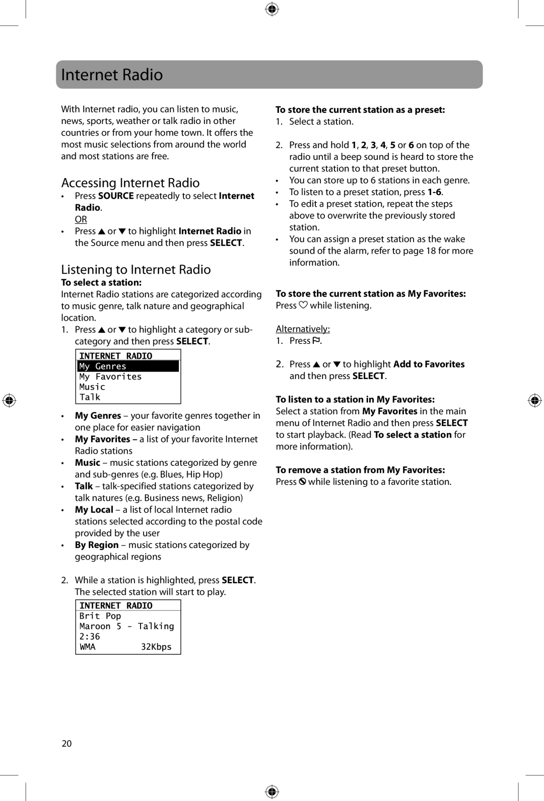 Acoustic Research ARIRC205, ARIRC200 user manual Accessing Internet Radio, Listening to Internet Radio 