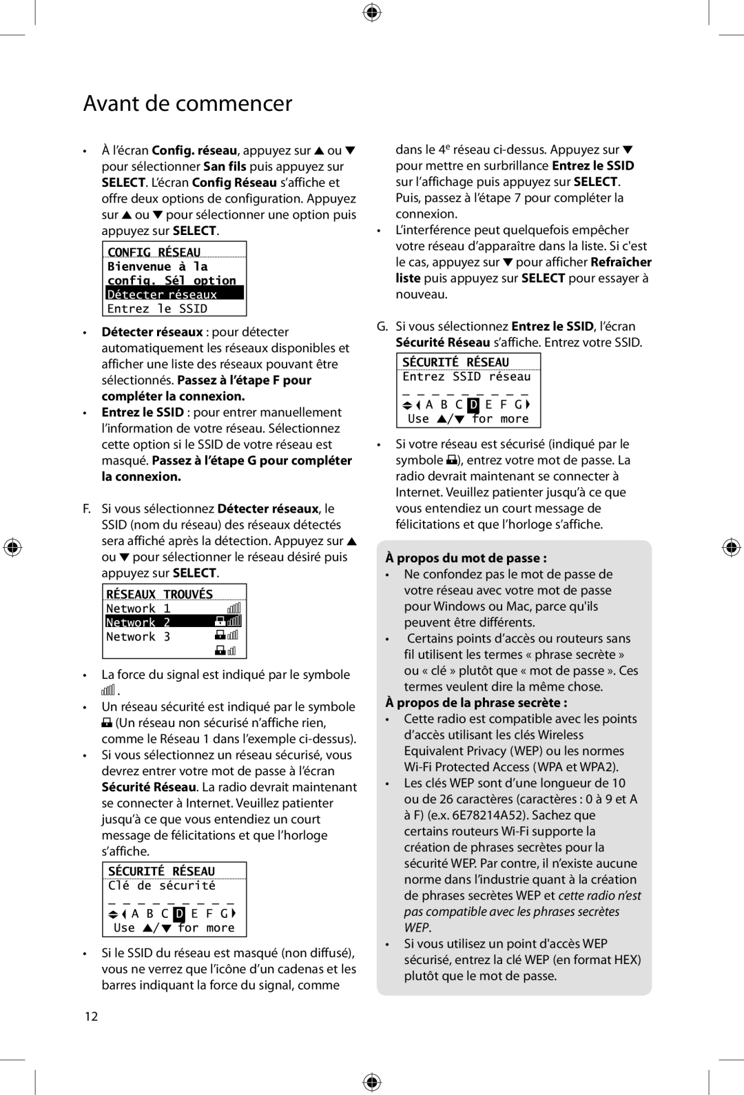 Acoustic Research ARIRC200, ARIRC205 user manual Propos du mot de passe, Propos de la phrase secrète 