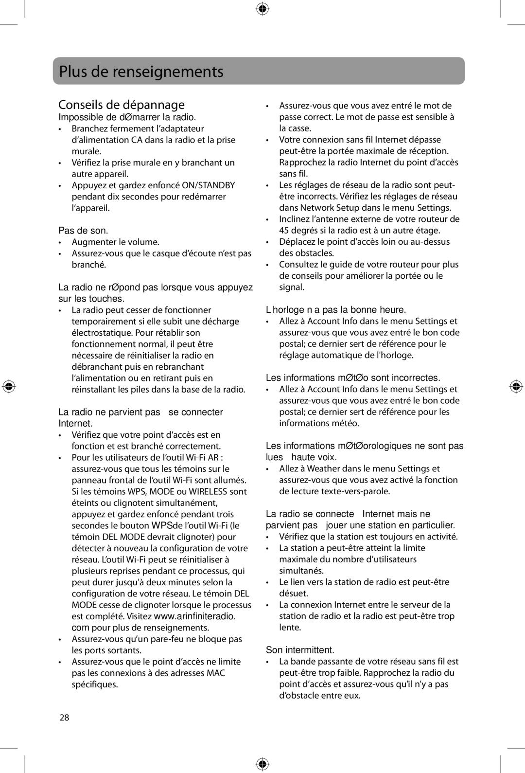 Acoustic Research ARIRC200, ARIRC205 user manual Plus de renseignements, Conseils de dépannage 