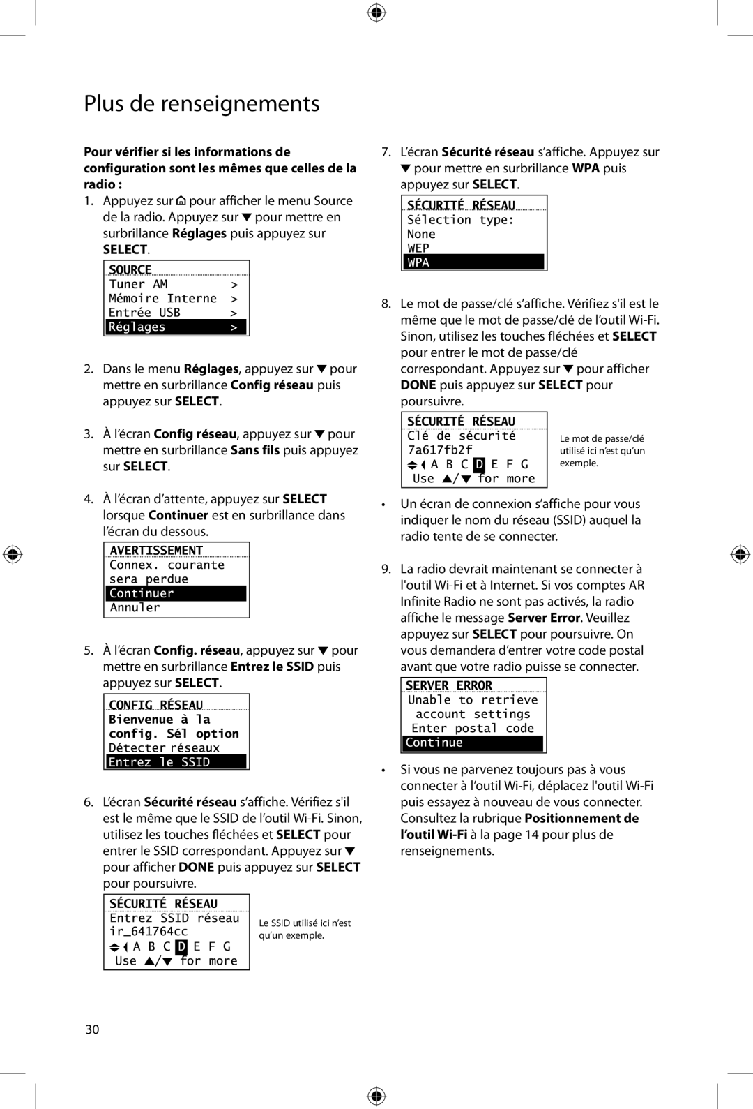 Acoustic Research ARIRC200, ARIRC205 user manual Le Ssid utilisé ici n’est qu’un exemple 