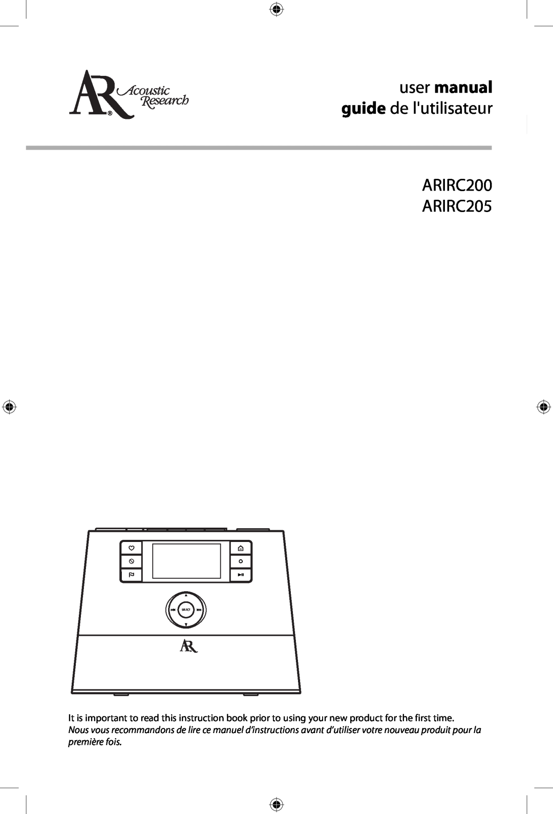 Acoustic Research user manual ARIRC200 ARIRC205 