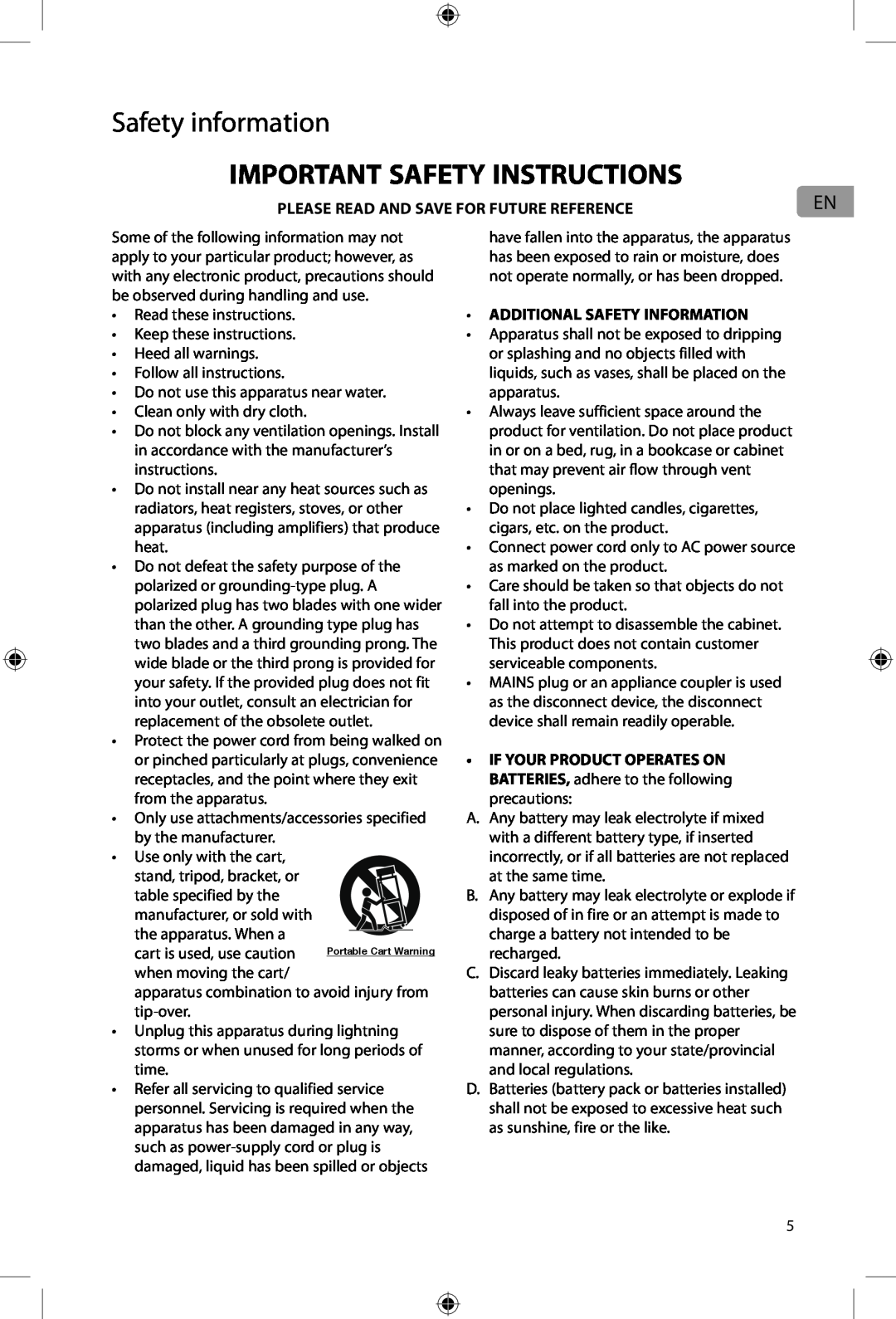 Acoustic Research ARIRC200 Important Safety Instructions, Safety information, Please Read And Save For Future Reference 