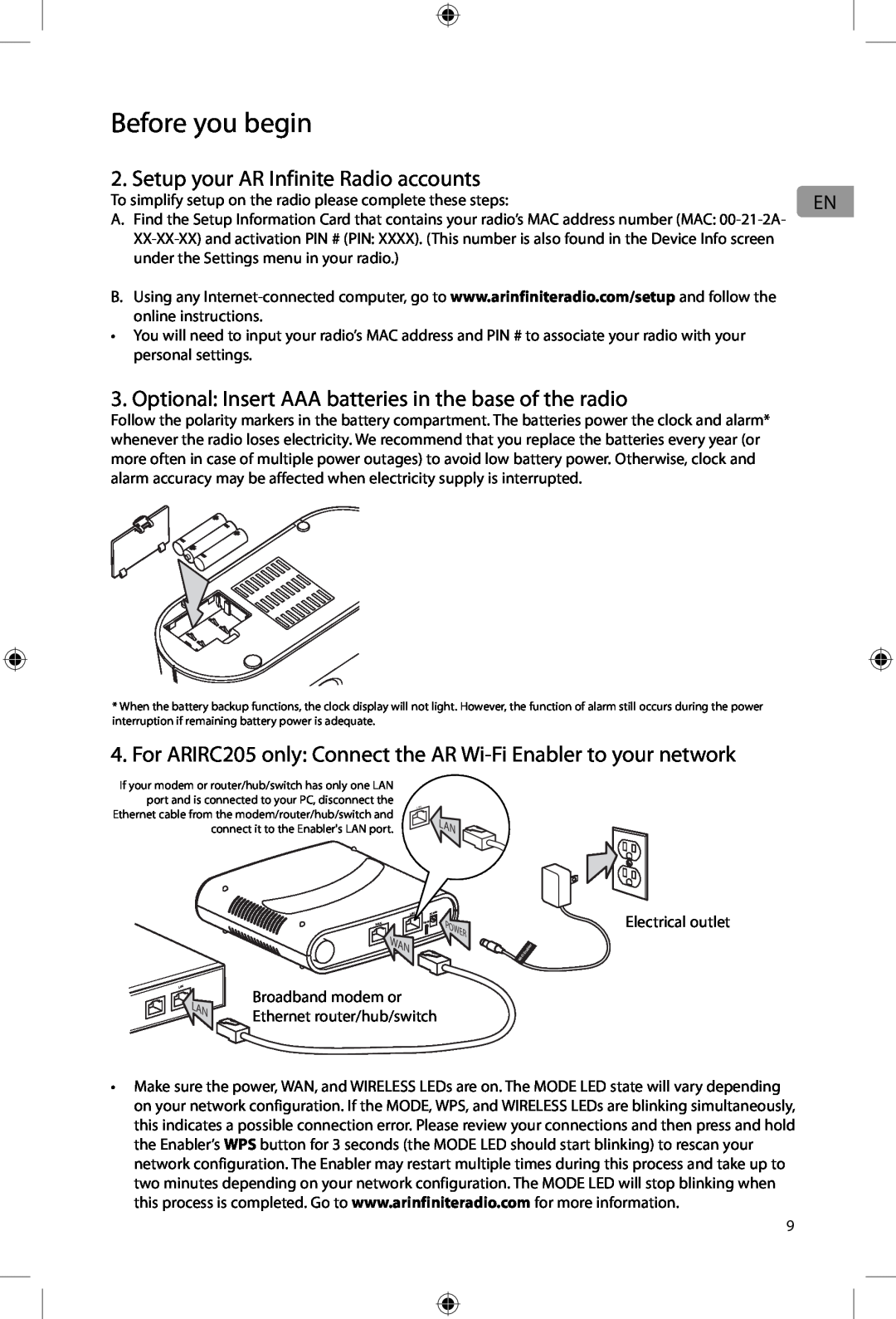 Acoustic Research ARIRC200, ARIRC205 user manual Setup your AR Infinite Radio accounts, Before you begin 