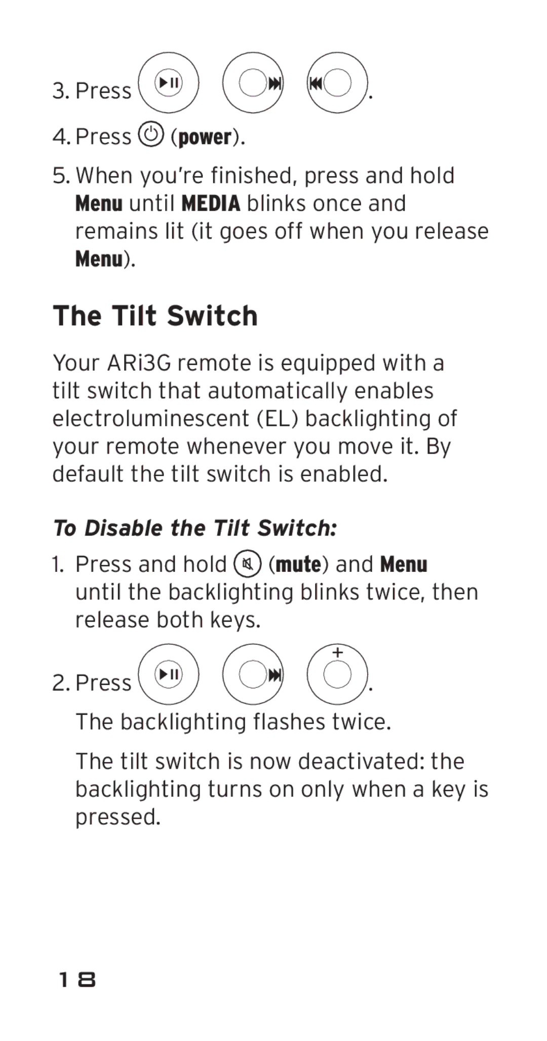 Acoustic Research ARRI03G, ARi3G manual To Disable the Tilt Switch 