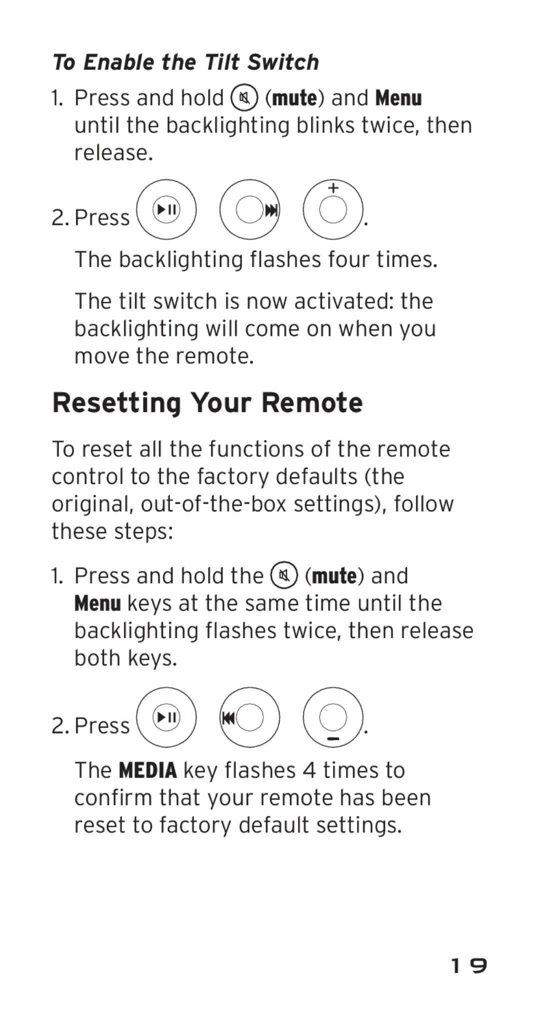 Acoustic Research ARi3G, ARRI03G manual Resetting Your Remote, To Enable the Tilt Switch 