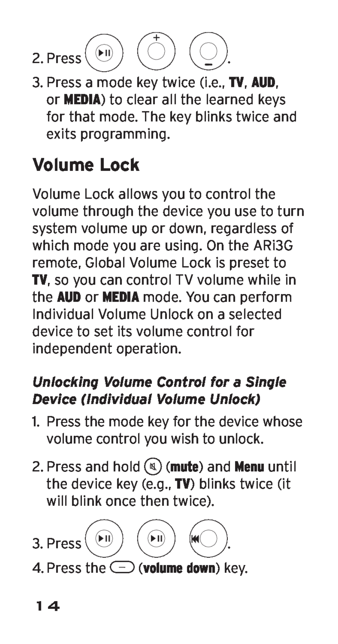 Acoustic Research ARRI03G, ARi3G manual Volume Lock, Unlocking Volume Control for a Single Device Individual Volume Unlock 