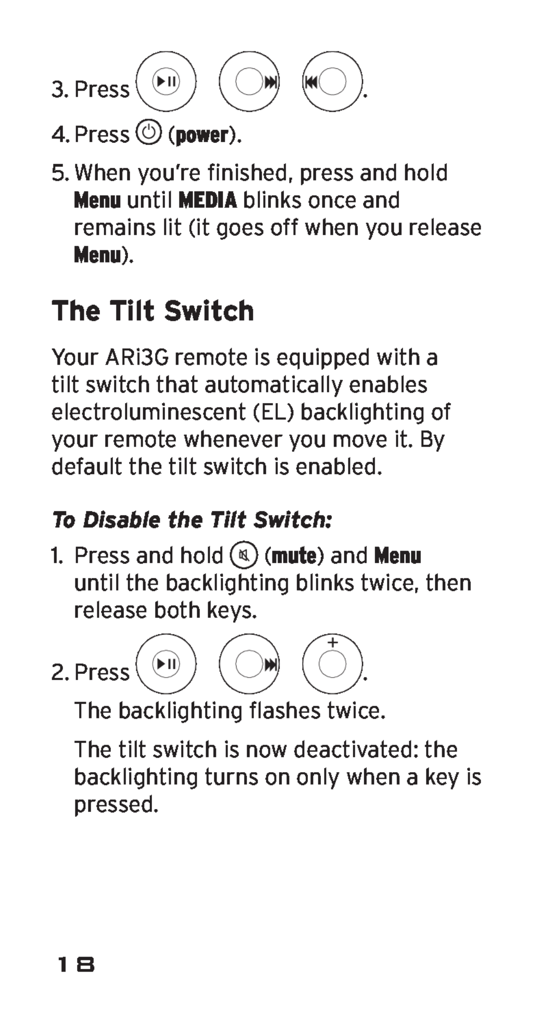 Acoustic Research ARRI03G, ARi3G manual The Tilt Switch, To Disable the Tilt Switch 