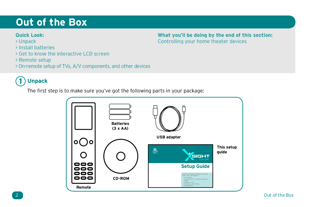 Acoustic Research ARRX15G setup guide Out of the Box, Unpack 