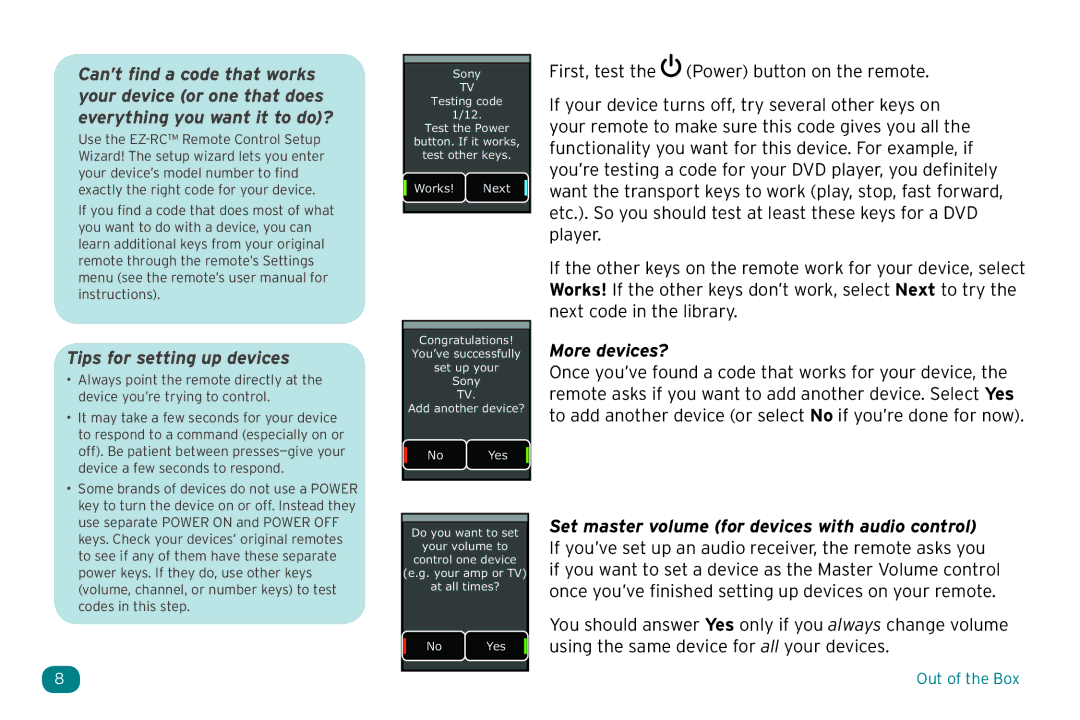 Acoustic Research ARRX15G Tips for setting up devices, More devices?, Set master volume for devices with audio control 