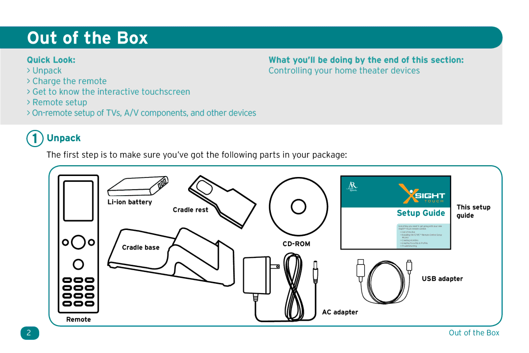 Acoustic Research ARRX18G setup guide Out of the Box, Unpack 