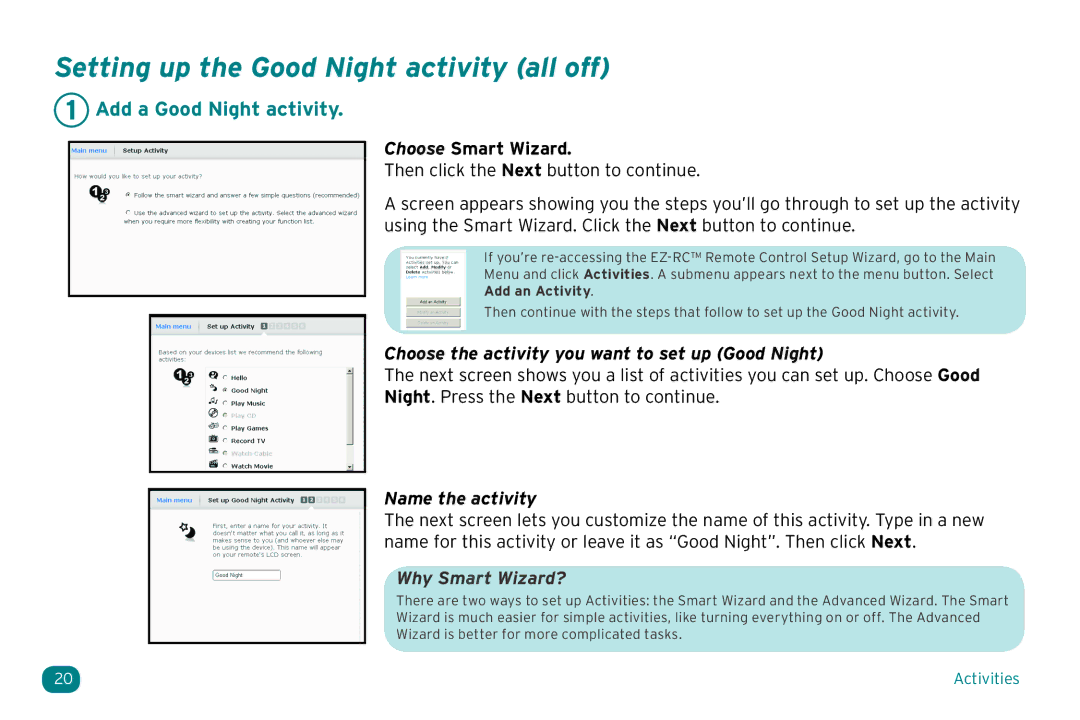 Acoustic Research ARRX18G setup guide Setting up the Good Night activity all off, Add a Good Night activity 