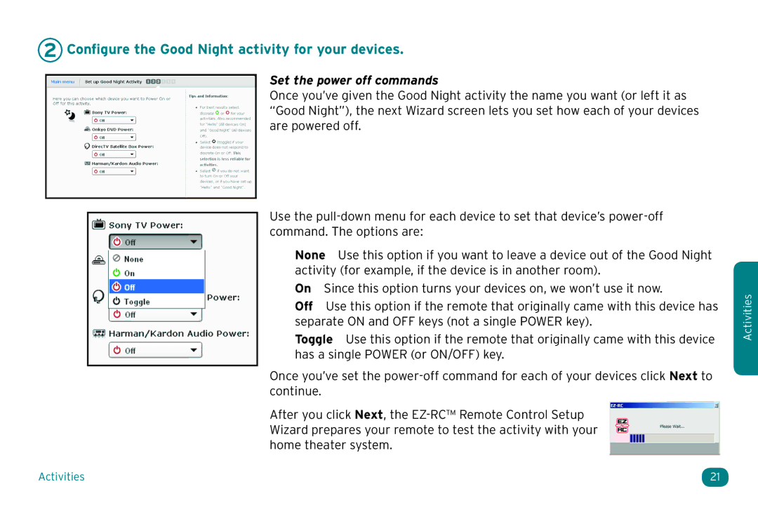 Acoustic Research ARRX18G setup guide Configure the Good Night activity for your devices, Set the power off commands 