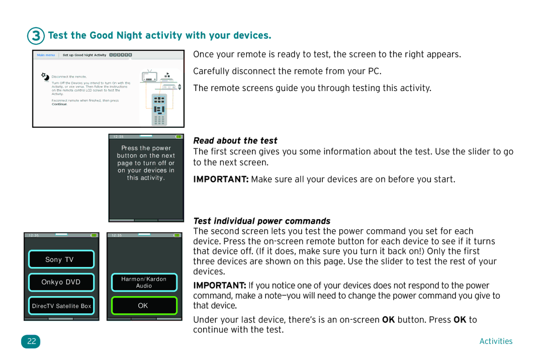 Acoustic Research ARRX18G setup guide Test the Good Night activity with your devices, Read about the test 