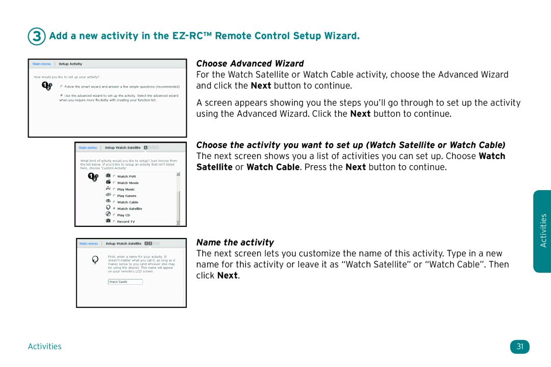 Acoustic Research ARRX18G setup guide Add a new activity in the EZ-RC Remote Control Setup Wizard 