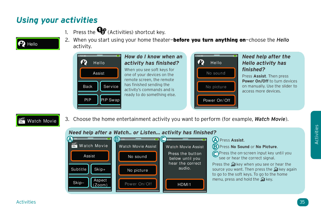 Acoustic Research ARRX18G setup guide Using your activities, Need help after the Hello activity has finished? 