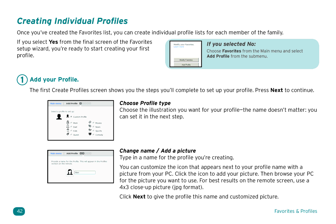 Acoustic Research ARRX18G Creating Individual Profiles, Add your Profile, If you selected No, Choose Profile type 