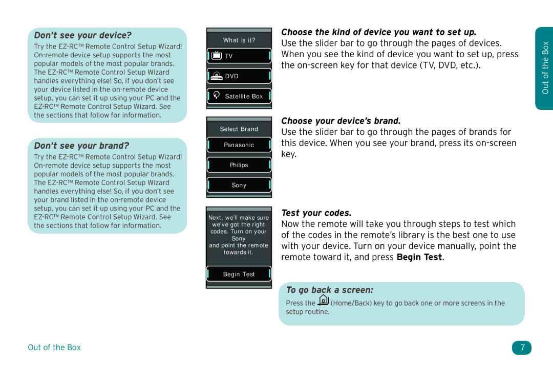 Acoustic Research ARRX18G setup guide Don’t see your device?, Don’t see your brand?, To go back a screen 