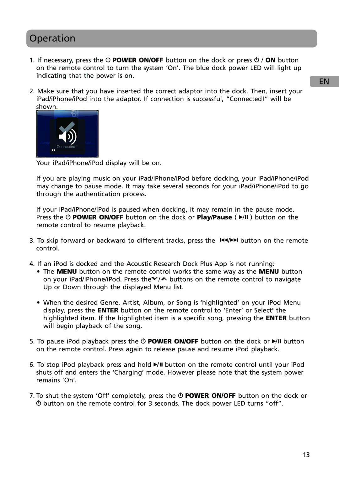 Acoustic Research ARS28I user manual Operation 