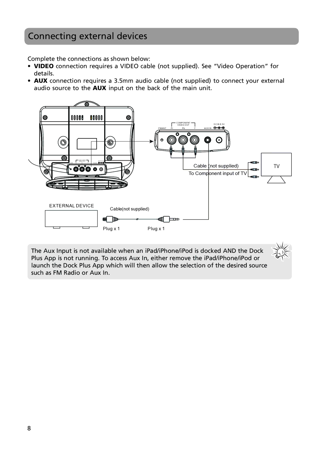 Acoustic Research ARS28I user manual Connecting external devices 