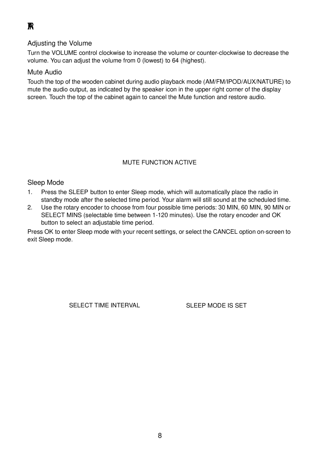 Acoustic Research ART1 owner manual Adjusting the Volume, Mute Audio, Sleep Mode 