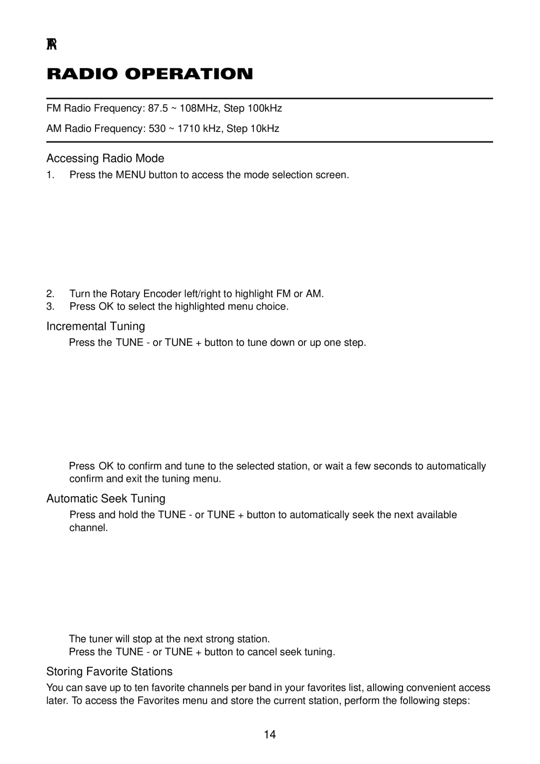 Acoustic Research owner manual ART1 Radio Operation, Accessing Radio Mode, Incremental Tuning, Automatic Seek Tuning 