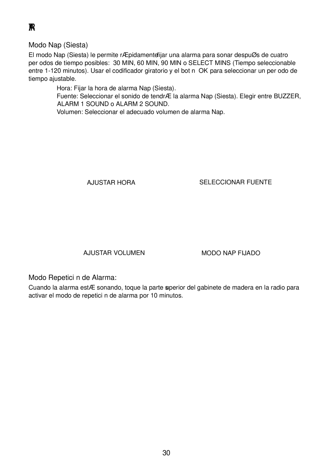 Acoustic Research ART1 owner manual Modo Nap Siesta, Modo Repetición de Alarma 