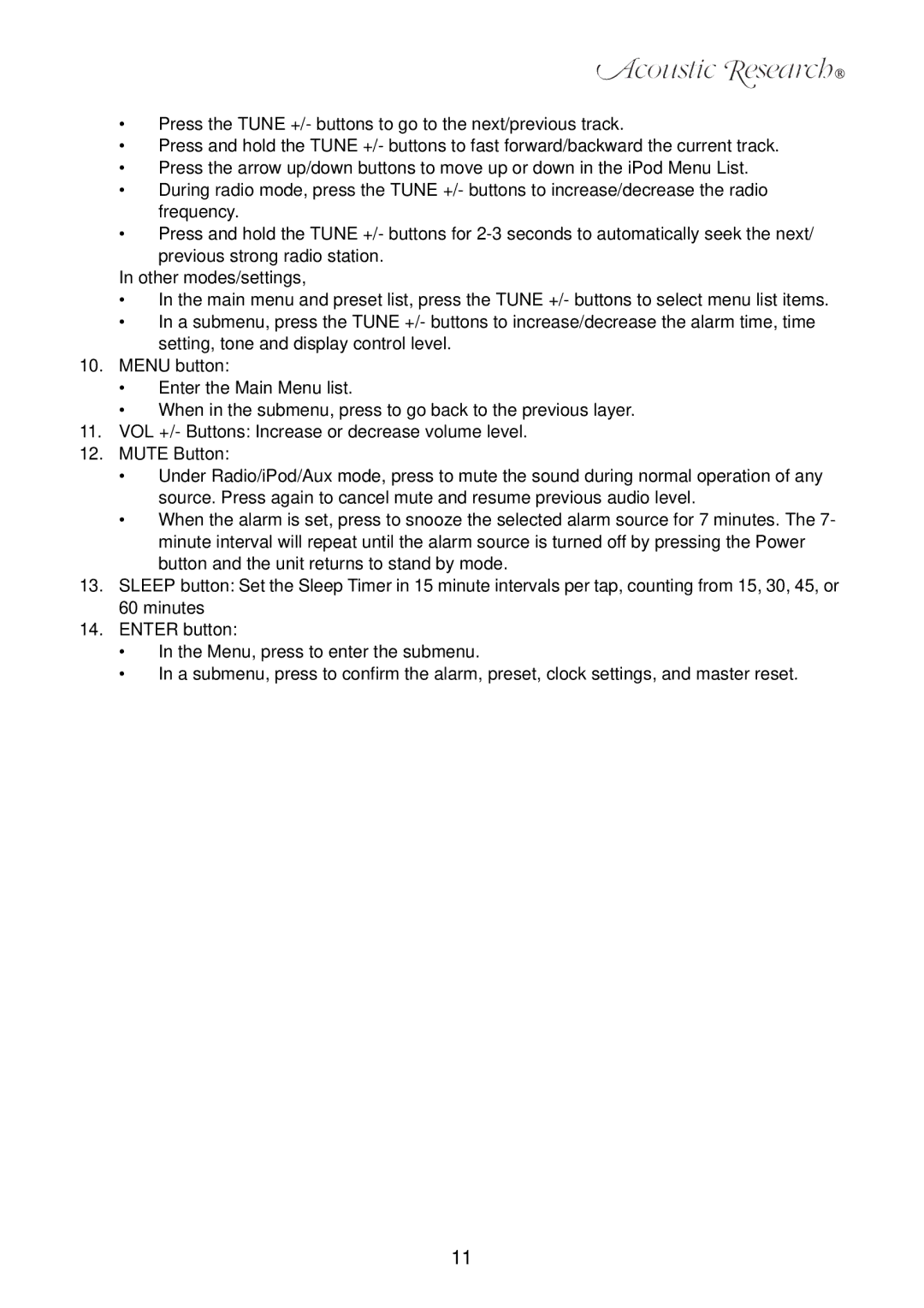 Acoustic Research ART7 user manual 