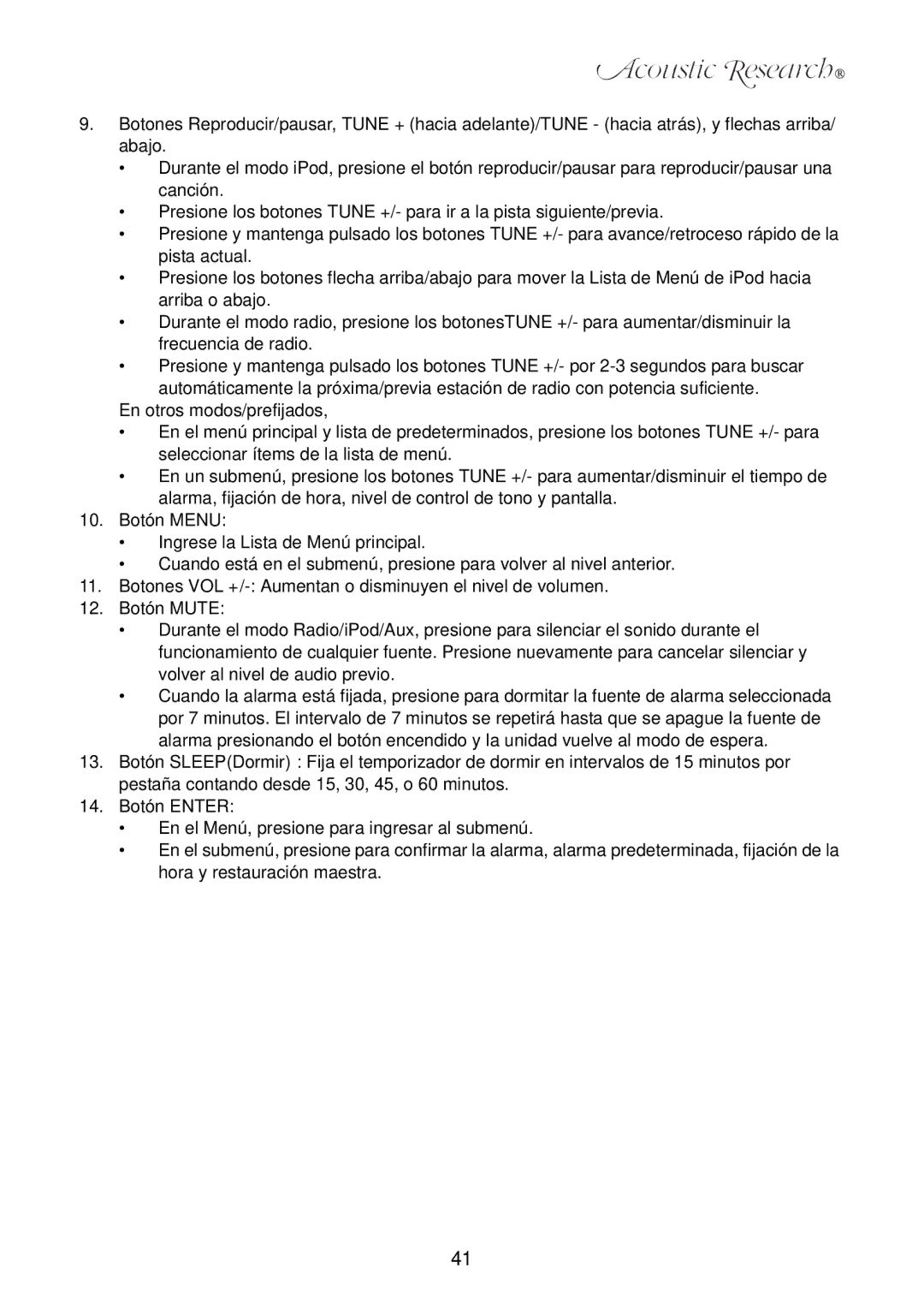 Acoustic Research ART7 user manual 