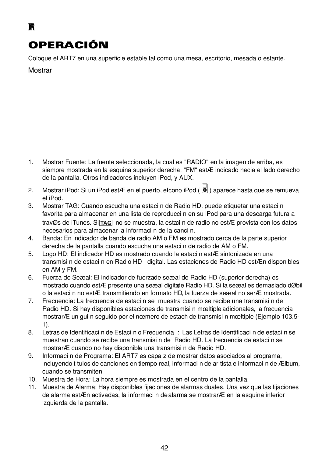 Acoustic Research user manual ART7 Operación, Mostrar 